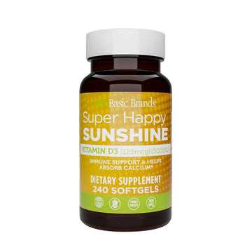 Basic Brands Happy Sunshine Vitamin D3, 5000 IU, 240-Count