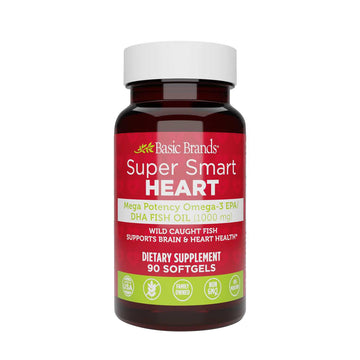 Basic Brands® SUPER SMART HEART Mega Potency Omega-3 Fish Oil, 1000 mg