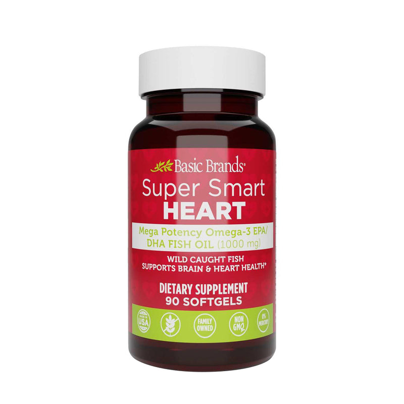 Basic Brands SUPER SMART HEART Mega Potency Omega-3 Fish Oil, 1000 mg