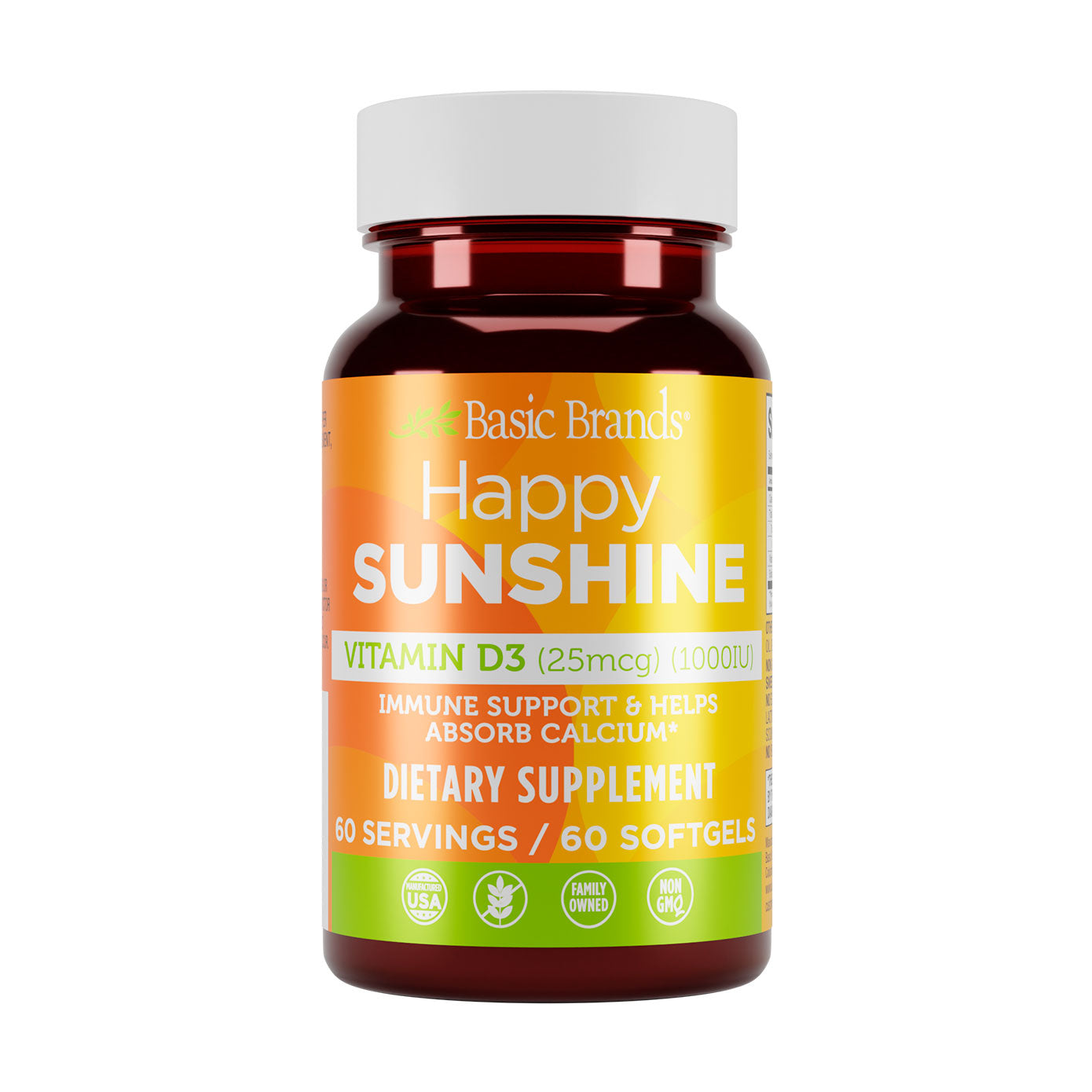 Basic Brands® Happy Sunshine Vitamin D3, 1000 IU