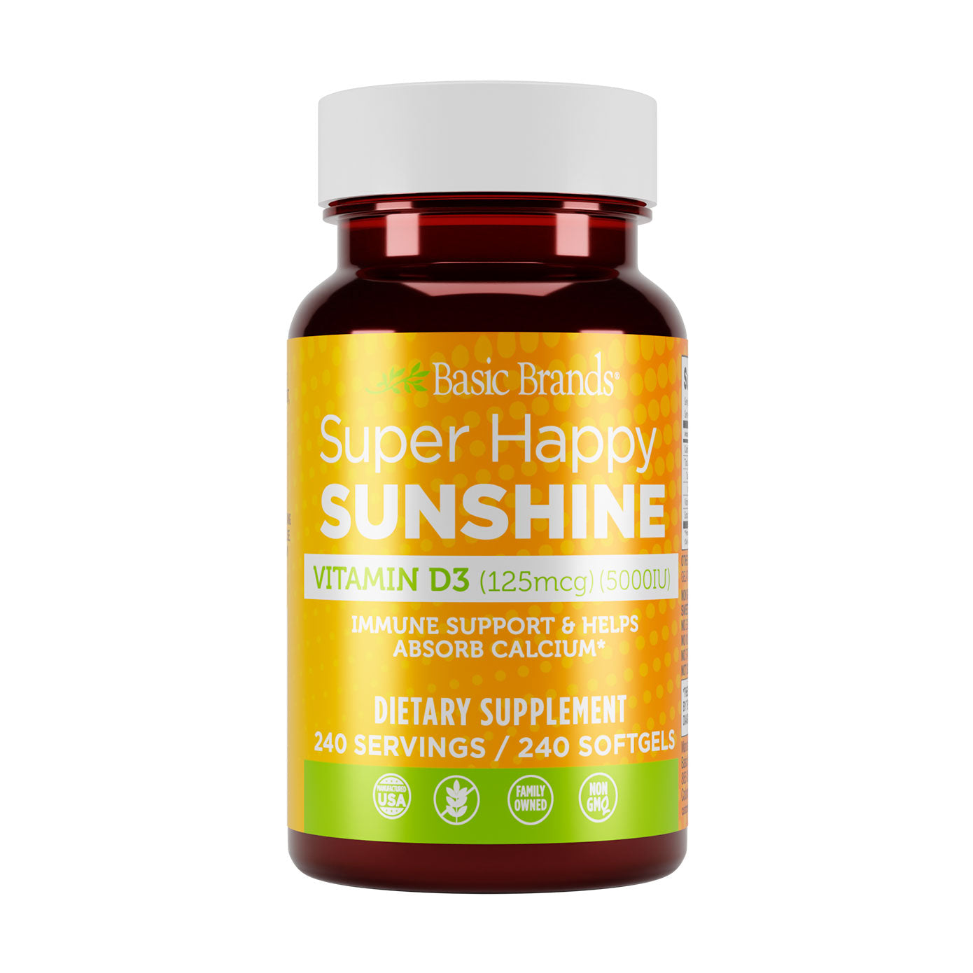 Basic Brands® Happy Sunshine Vitamin D3, 5000 IU, 240-Count