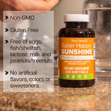 Basic Brands Happy Sunshine Vitamin D3, 5000 IU, 240-Count