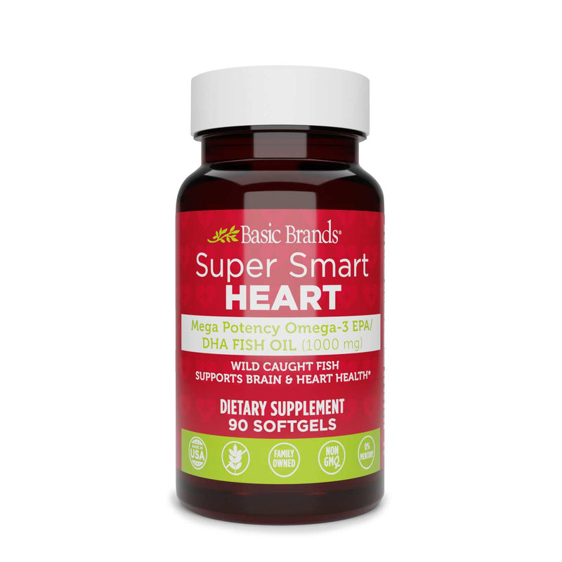 Basic Brands SUPER SMART HEART Mega Potency Omega-3 Fish Oil, 1000 mg