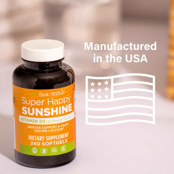 Basic Brands Happy Sunshine Vitamin D3, 5000 IU, 240-Count